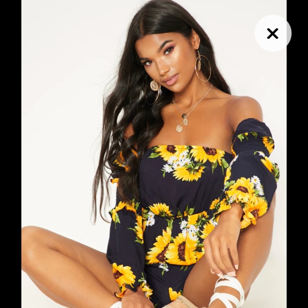 NWT Navy Sunflower Bardot Romper